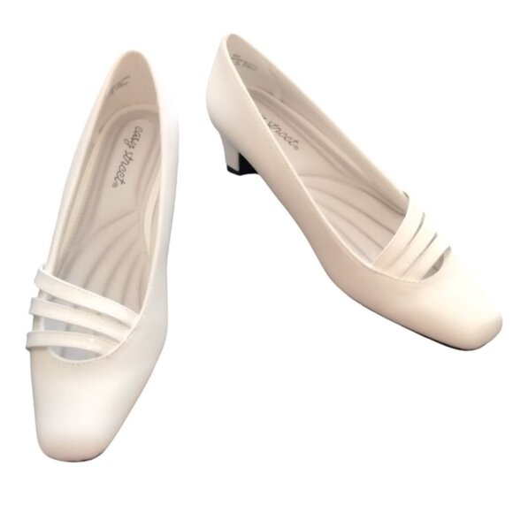 Easy Street Entice Size 8M Pumps Ivory Low Heel Dress Shoes Square Toe Comfort - Picture 2 of 14